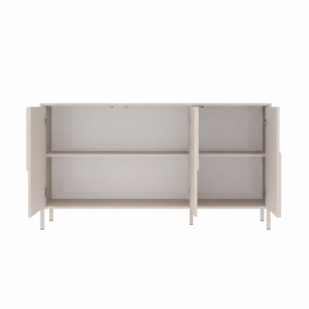 Buffet 3 portes laqué beige façade relief piètement métal - EGERIOR
