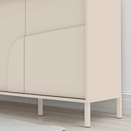 Buffet 3 portes laqué beige façade relief piètement métal - EGERIOR