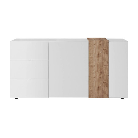 Buffet 2 portes 3 tiroirs blanc et aspect bois - VESIRA