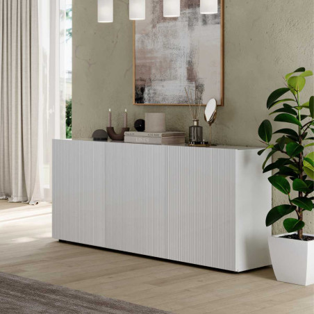 Buffet 3 portes blanc à stries verticales - JANEIROR