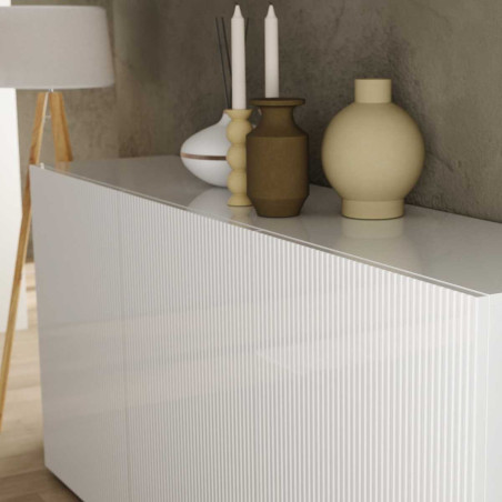 Buffet 3 portes blanc à stries verticales - JANEIROR