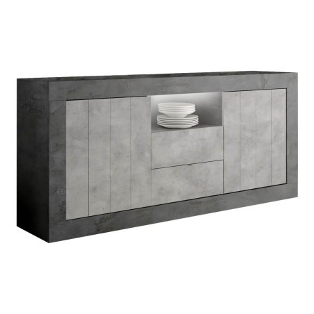 Buffet 2 portes 2 tiroirs 1 niche gris Cimento Oxyde - PAOLIR