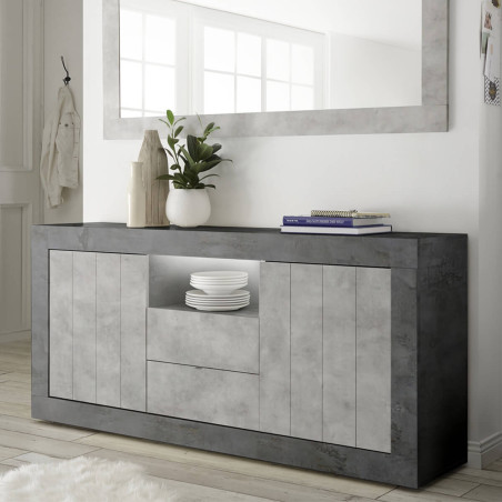 Buffet 2 portes 2 tiroirs 1 niche gris Cimento Oxyde - PAOLIR
