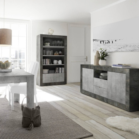 Buffet 2 portes 2 tiroirs 1 niche gris Cimento Oxyde - PAOLIR