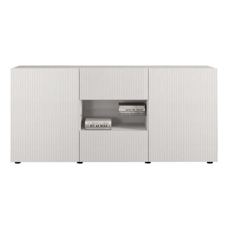 Buffet 2 portes 2 tiroirs blanc à stries verticales - JANEIROR