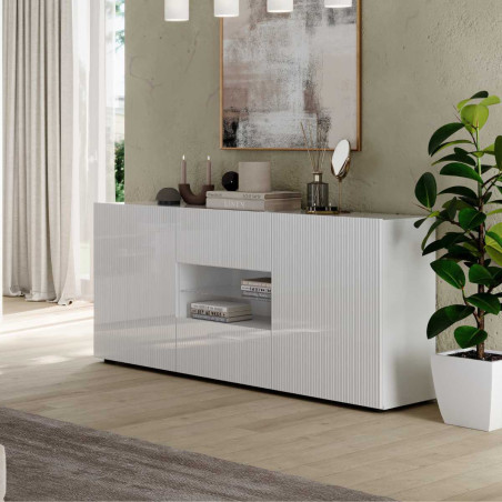 Buffet 2 portes 2 tiroirs blanc à stries verticales - JANEIROR