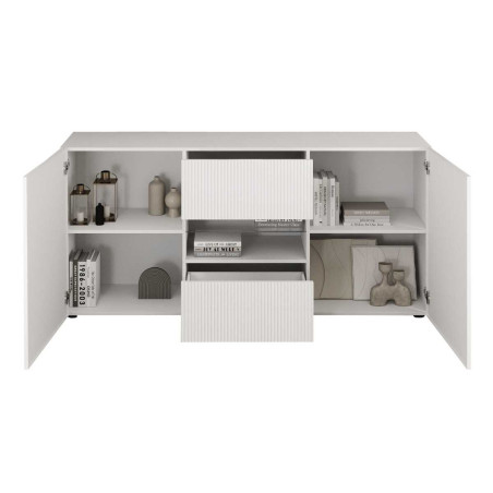 Buffet 2 portes 2 tiroirs blanc à stries verticales - JANEIROR
