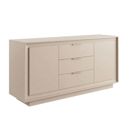Buffet 2 portes 3 tiroirs beige poudré piètement socle - POLVIA