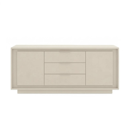 Buffet 2 portes 3 tiroirs beige poudré piètement socle - POLVIA