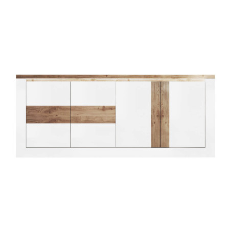 Buffet 4 portes blanc et aspect chêne finition Cadiz avec LED - ISALIN
