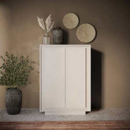Rangement 2 portes beige poudré piètement socle - POLVIA