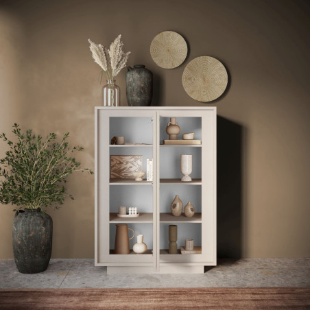 Rangement 2 portes beige poudré piètement socle - POLVIA