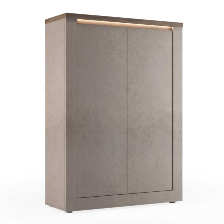 Rangement 2 portes aspect minéral bronze plateau bois Mercure avec LED - ISALIOR