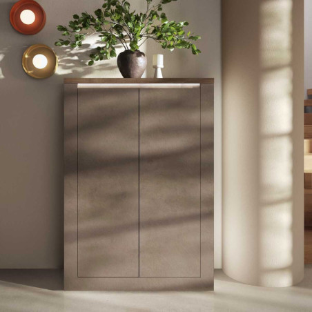 Rangement 2 portes aspect minéral bronze plateau bois Mercure avec LED - ISALIOR