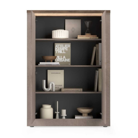 Rangement 2 portes aspect minéral bronze plateau bois Mercure avec LED - ISALIOR