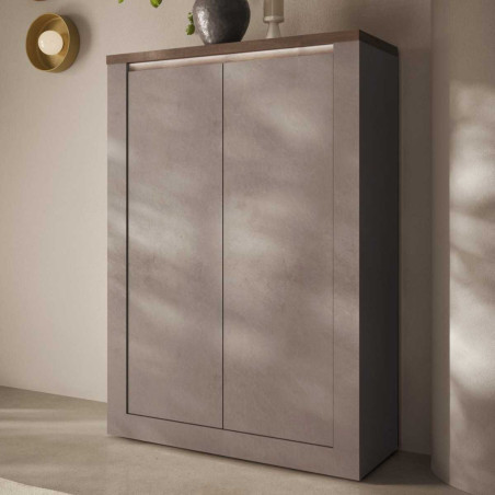 Rangement 2 portes aspect minéral bronze plateau bois Mercure avec LED - ISALIOR