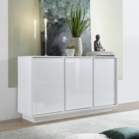 Buffet 3 portes blanc laqué brillant Weiss - LYSIRA