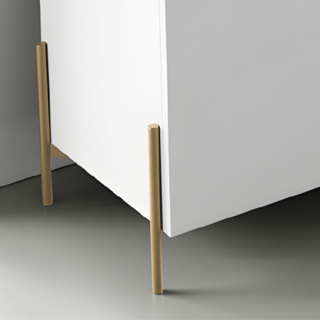 Buffet haut 4 portes blanc pieds et poignées métal doré + Leds - TARAC