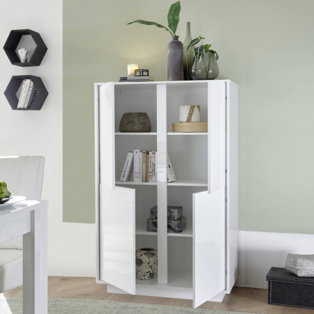 Argentier 4 portes blanc laqué brillant Weiss - LYSIRA