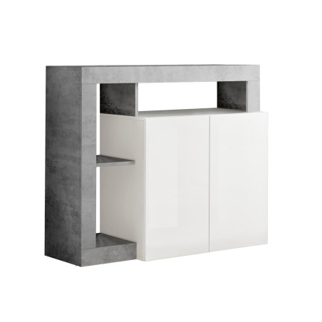 Buffet 2 portes blanc laqué encadrement niches aspect cimento - ARTIRA