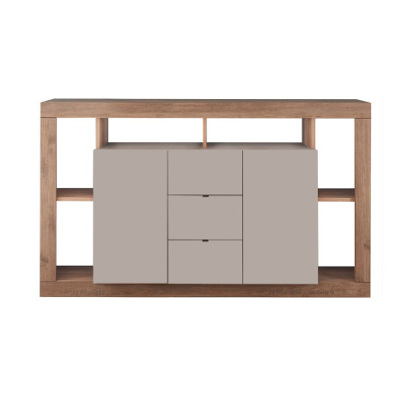 Buffet 2 portes 3 tiroirs et 6 niches beige aspect bois - LIMANOR
