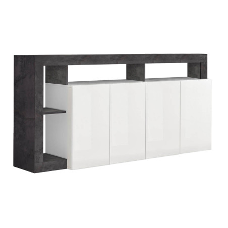 Buffet 4 portes blanc laqué et niches gris oxyde - ARTIRA
