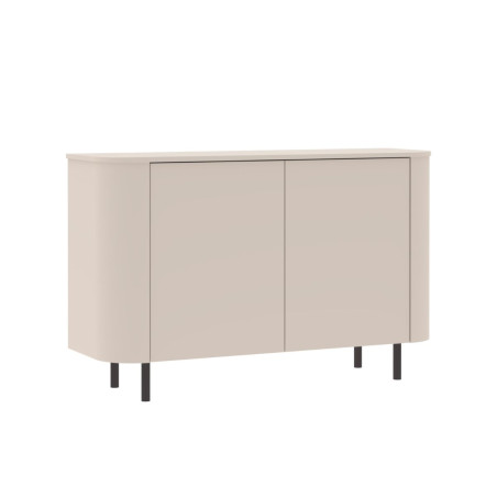 Buffet 2 portes finition laqué beige design coins arrondis pieds métal - LYNOR