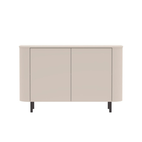 Buffet 2 portes finition laqué beige design coins arrondis pieds métal - LYNOR