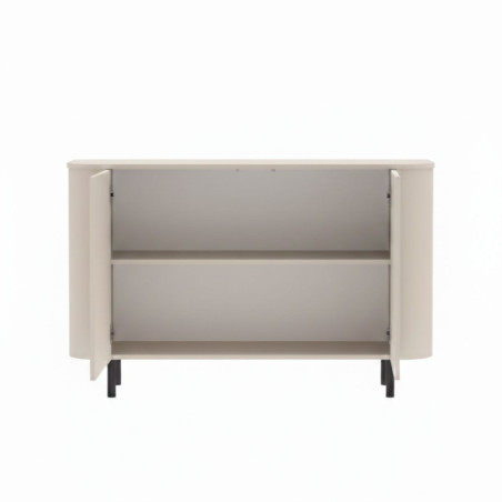Buffet 2 portes finition laqué beige design coins arrondis pieds métal - LYNOR