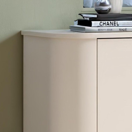 Buffet 2 portes finition laqué beige design coins arrondis pieds métal - LYNOR