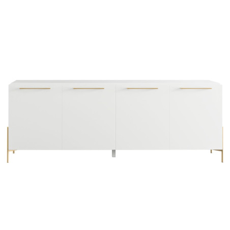 Buffet 4 portes laqué blanc pieds et poignées métal doré - TARAC
