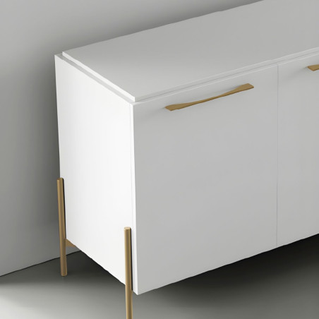 Buffet 4 portes laqué blanc pieds et poignées métal doré - TARAC