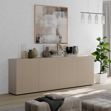 Buffet 4 portes beige à reliefs rainurés - JANEIROR