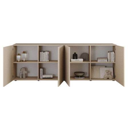 Buffet 4 portes beige à reliefs rainurés - JANEIROR