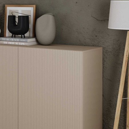 Buffet 4 portes beige à reliefs rainurés - JANEIROR
