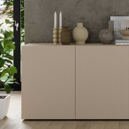 Buffet 4 portes beige à reliefs rainurés - JANEIROR