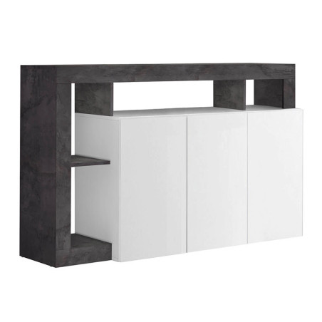 Buffet 3 portes blanc laqué, encadrement niches gris oxyde - ARTIRA