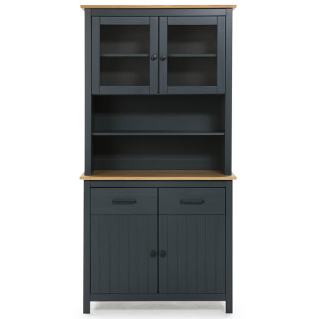 Buffet haut 4 portes 2 tiroirs bois ciré bleu pétrole - TINIO