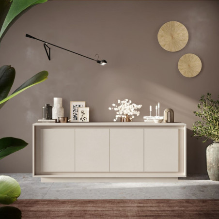 Buffet 4 portes beige poudré piètement socle - POLVIA