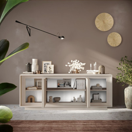 Buffet 4 portes beige poudré piètement socle - POLVIA