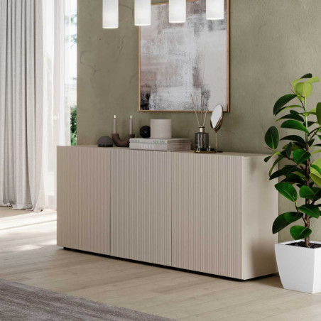 Buffet 3 portes beige à stries verticales - JANEIROR