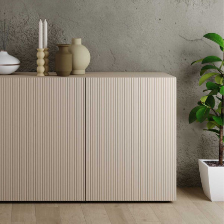 Buffet 3 portes beige à stries verticales - JANEIROR