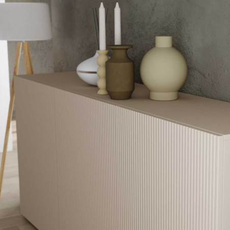 Buffet 3 portes beige à stries verticales - JANEIROR
