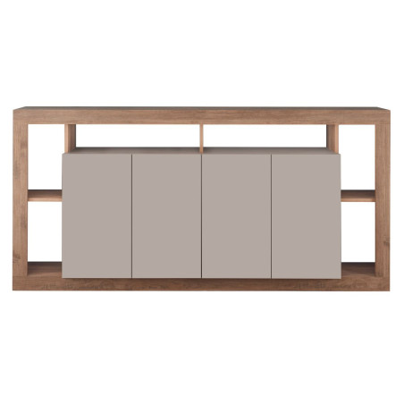 Buffet 4 portes avec 6 niches beige aspect bois finition Mercure - LIMANOR