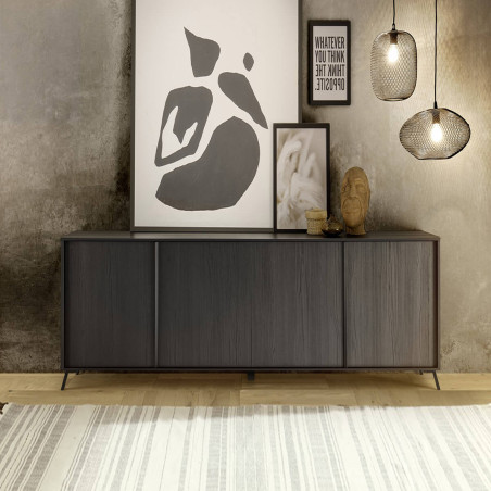 Buffet 4 portes chêne noir pieds métal noir - KANSIN