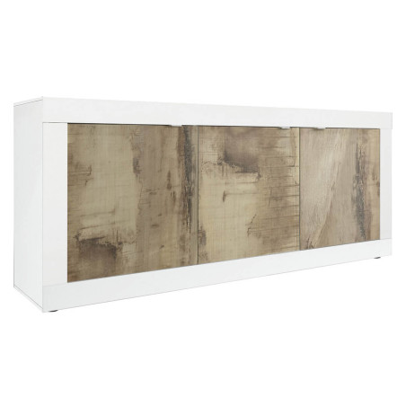 Buffet 3 portes blanc laqué et aspect bois antik - OTELIA