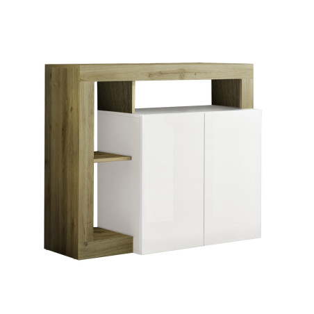 Buffet 2 portes blanc laqué encadrement niches aspect bois Cadiz - ARTIRA