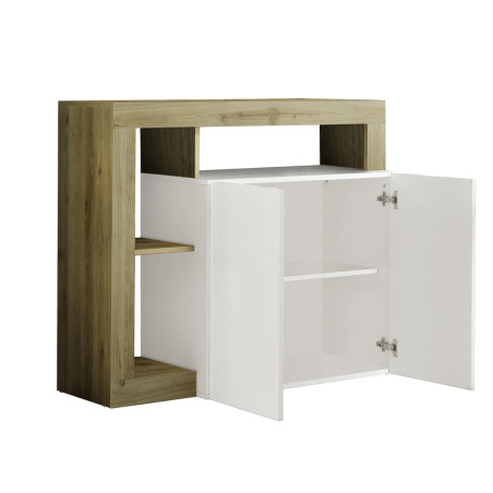 Buffet 2 portes blanc laqué encadrement niches aspect bois Cadiz - ARTIRA