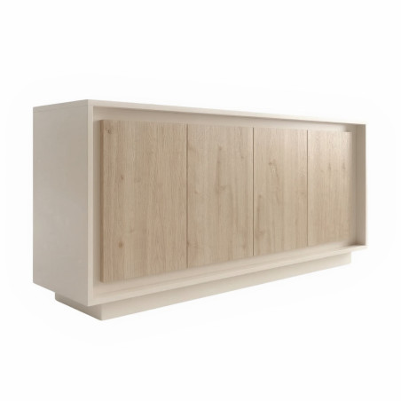 Buffet 4 portes beige poudré façades aspect bois - POLVIA