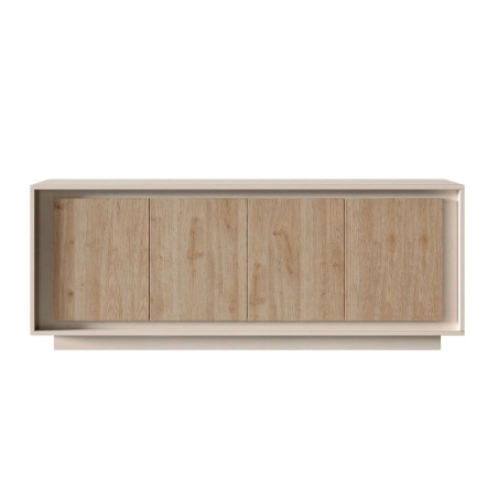 Buffet 4 portes beige poudré façades aspect bois - POLVIA